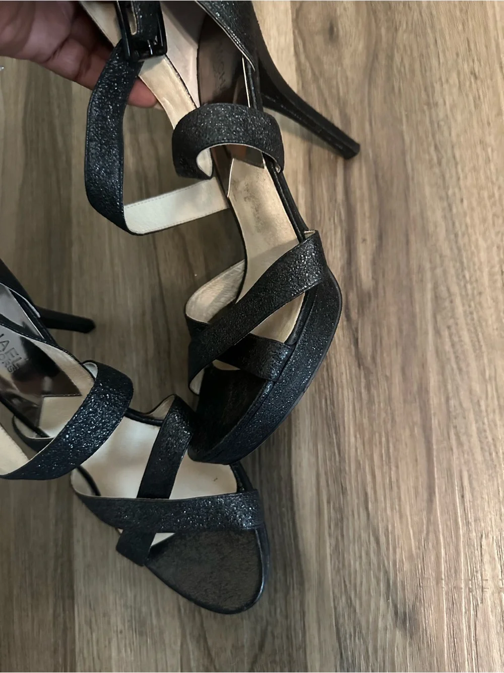 Michael Kors Black Glitter Crisscross Strap Heels
